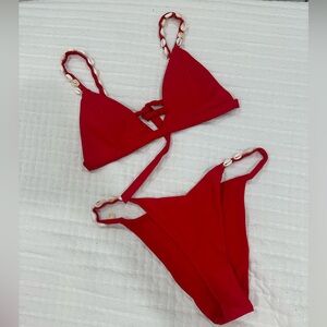 Red Bikini with Shell Accents